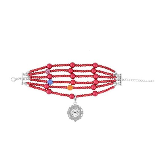 Strada Japanese Movement fuchsia glass and multi crystal beaded bracelet - Picture 2 of 8